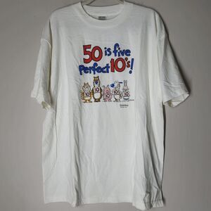 Shoebox Shirt Mens XL White Vintage Graphic 50 Is 5 Perfect 10s Humor Animals
